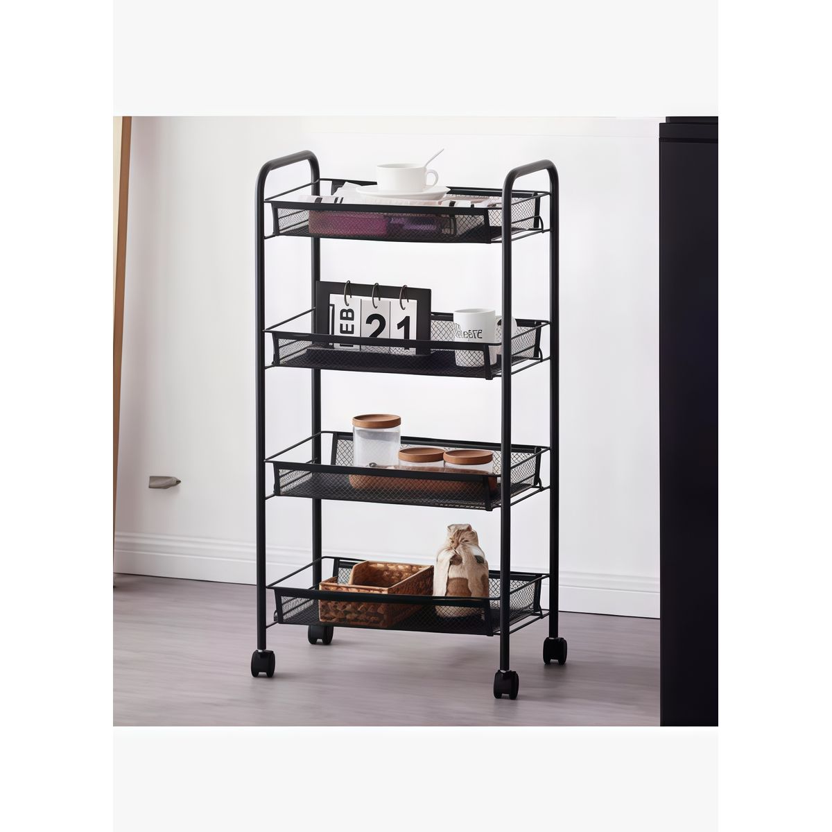 OASIS - Carrito Almacenamiento Organizador 4 Niveles Con Ruedas Negr Negro