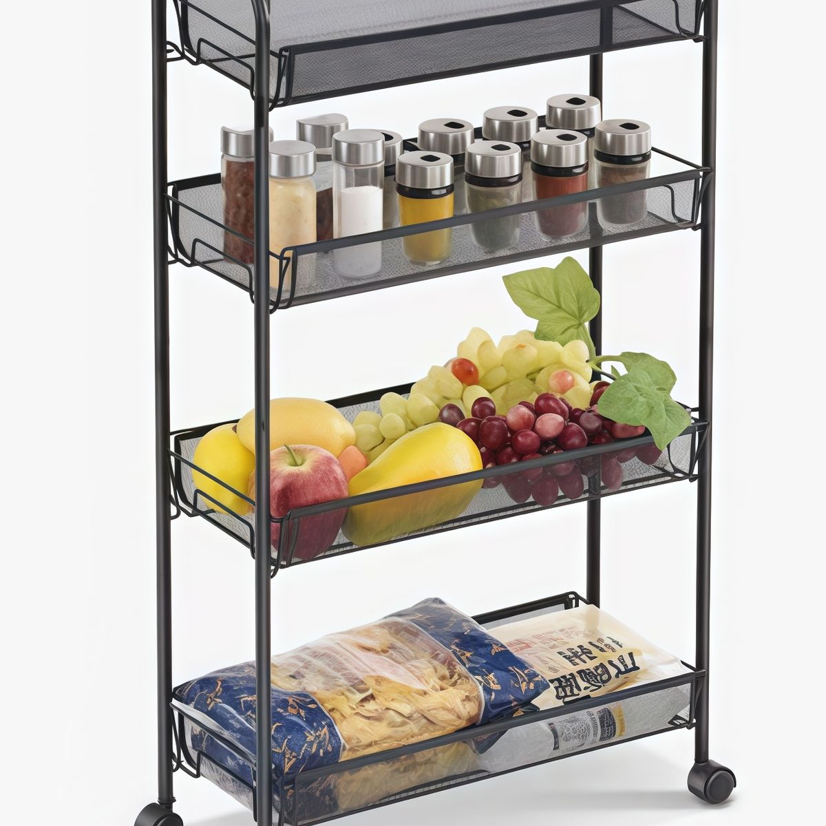OASIS - Carrito Almacenamiento Organizador 4 Niveles Con Ruedas Negr Negro