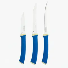 TRAMONTINA - Juego Cuchillos Felice 3 pz Azul Acero Inox Hogar
