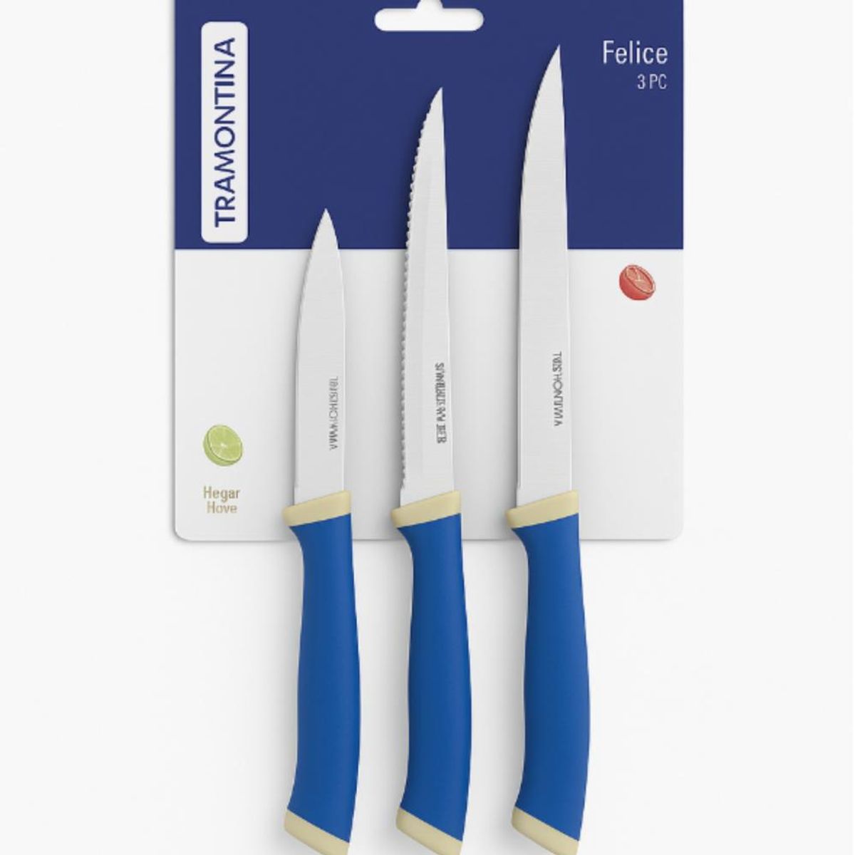 TRAMONTINA - Juego Cuchillos Tramontina Felice 3 pz Azul Acero Inox Hogar