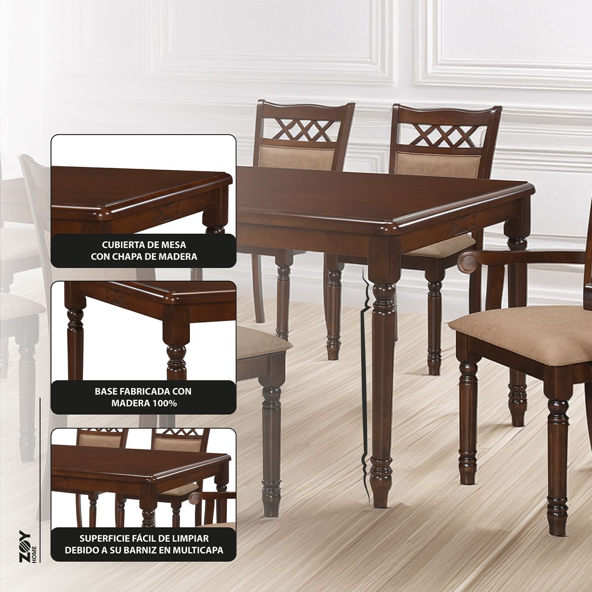 WDS HOME - Juego de Comedor Mallorca 4 Sillas 2 Sitiales