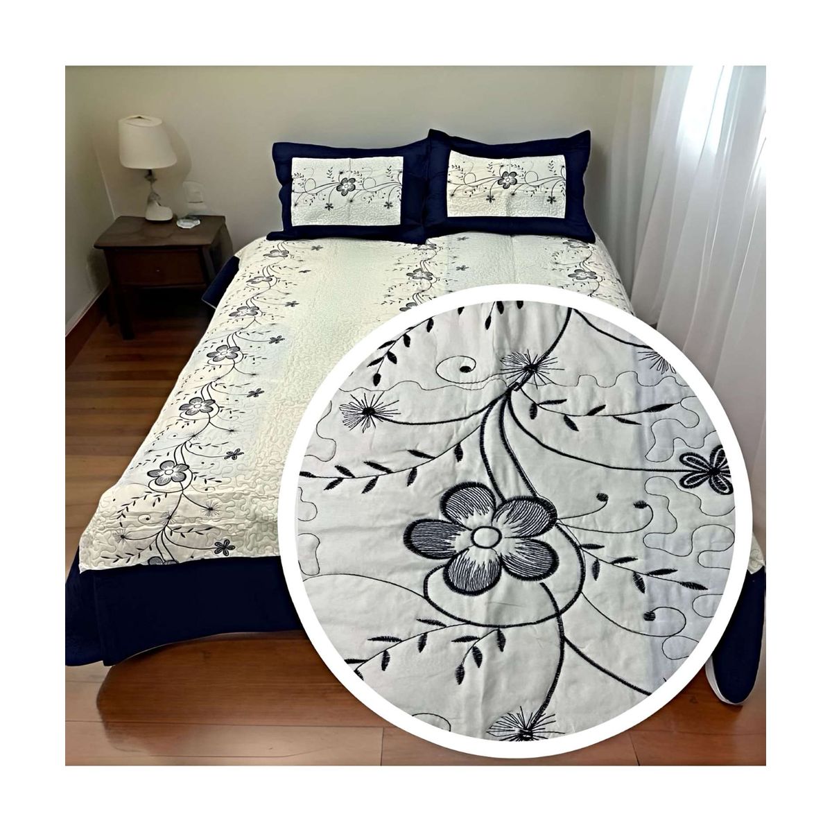 GENERICO - CUBRECAMA QUILT DE VERANO PLAZA Y MEDIA BORDADO A1