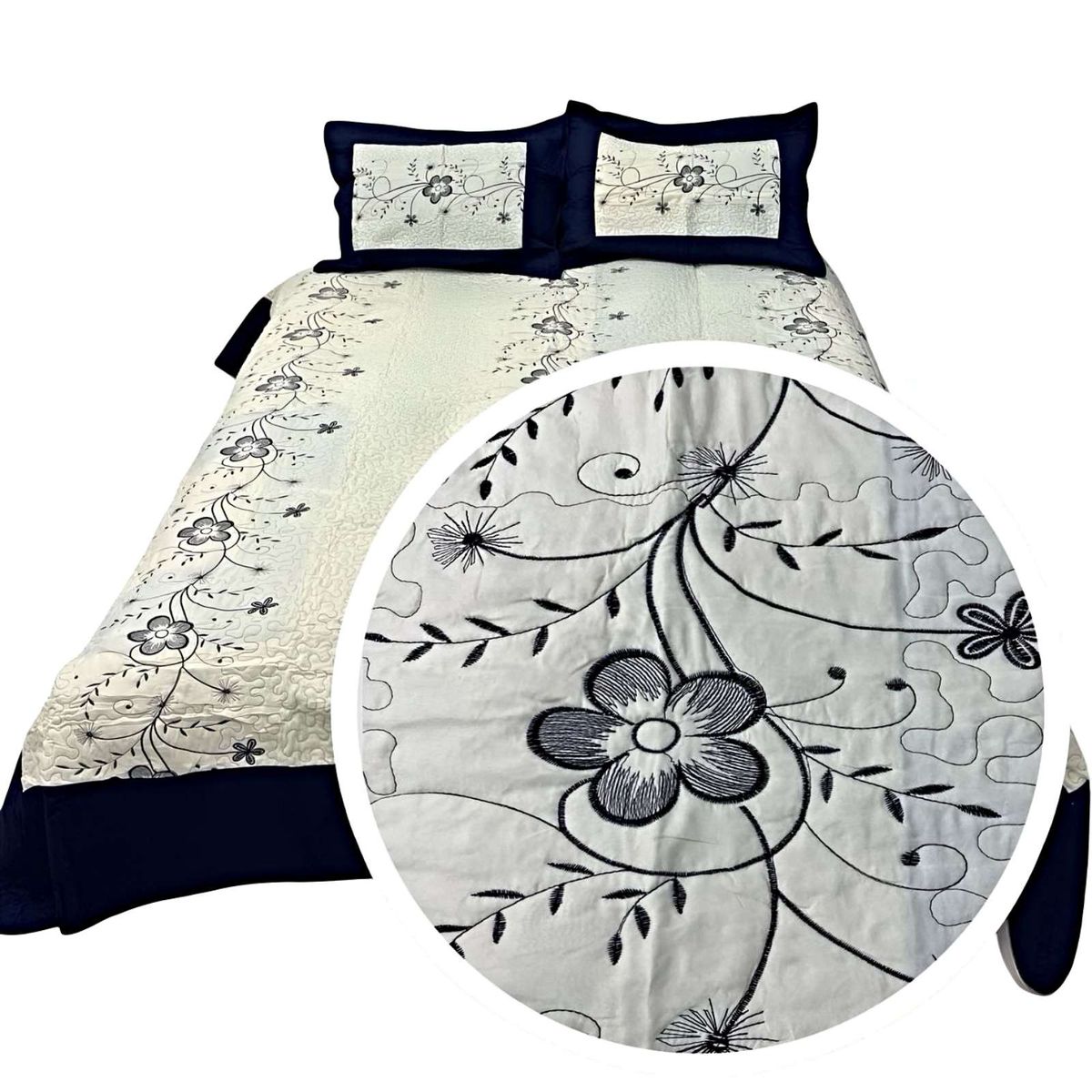 GENERICO - CUBRECAMA QUILT DE VERANO PLAZA Y MEDIA BORDADO A1