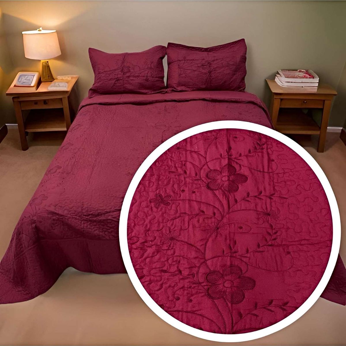 GENERICO - CUBRECAMA QUILT DE VERANO PLAZA Y MEDIA BORDADO A2