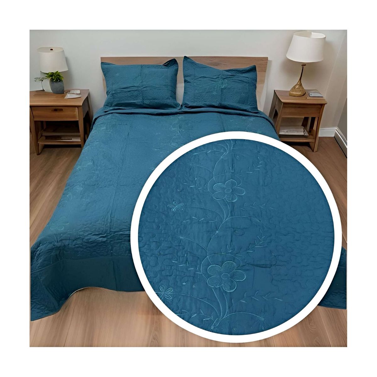 GENERICO - CUBRECAMA QUILT VERANO KING-SUPER KING BORDADO A6