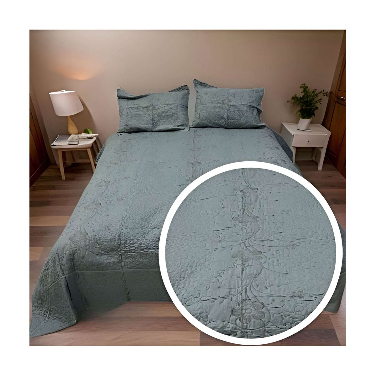 GENERICO - CUBRECAMA QUILT VERANO KING-SUPER KING BORDADO A11