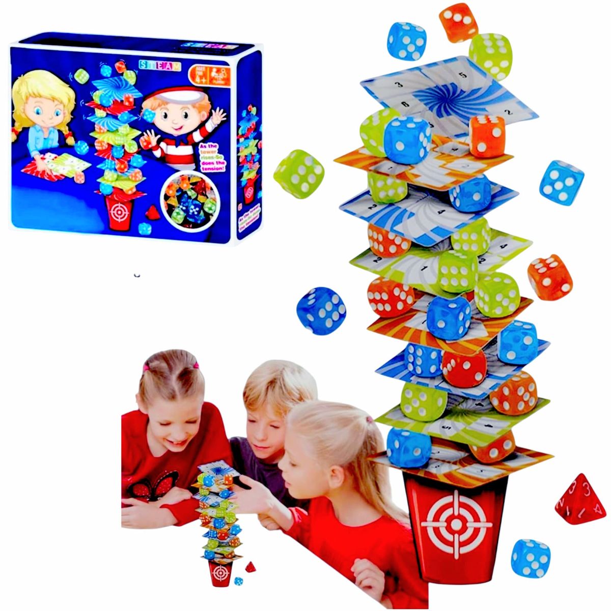 GENERICO - Juego Torre De Dados Con Cartas Didáctico Montessori