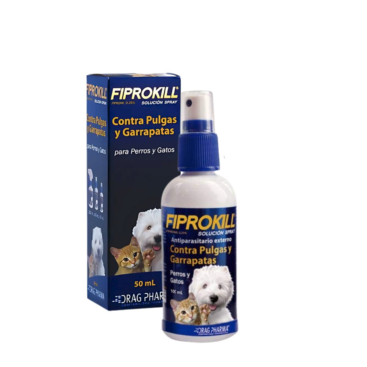 Dragpharma - Fiprokill Spray 50 ml Anti Pulgas y Garrapatas para Perros y Gatos