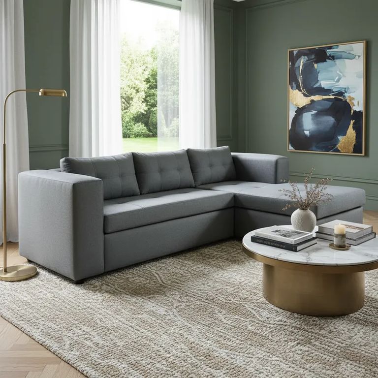 Sofa Seccional Derecho 4 Cuerpos 220x170 cm - Tela Repelente a Liquidos - Facil Limpieza Gris oscuro
