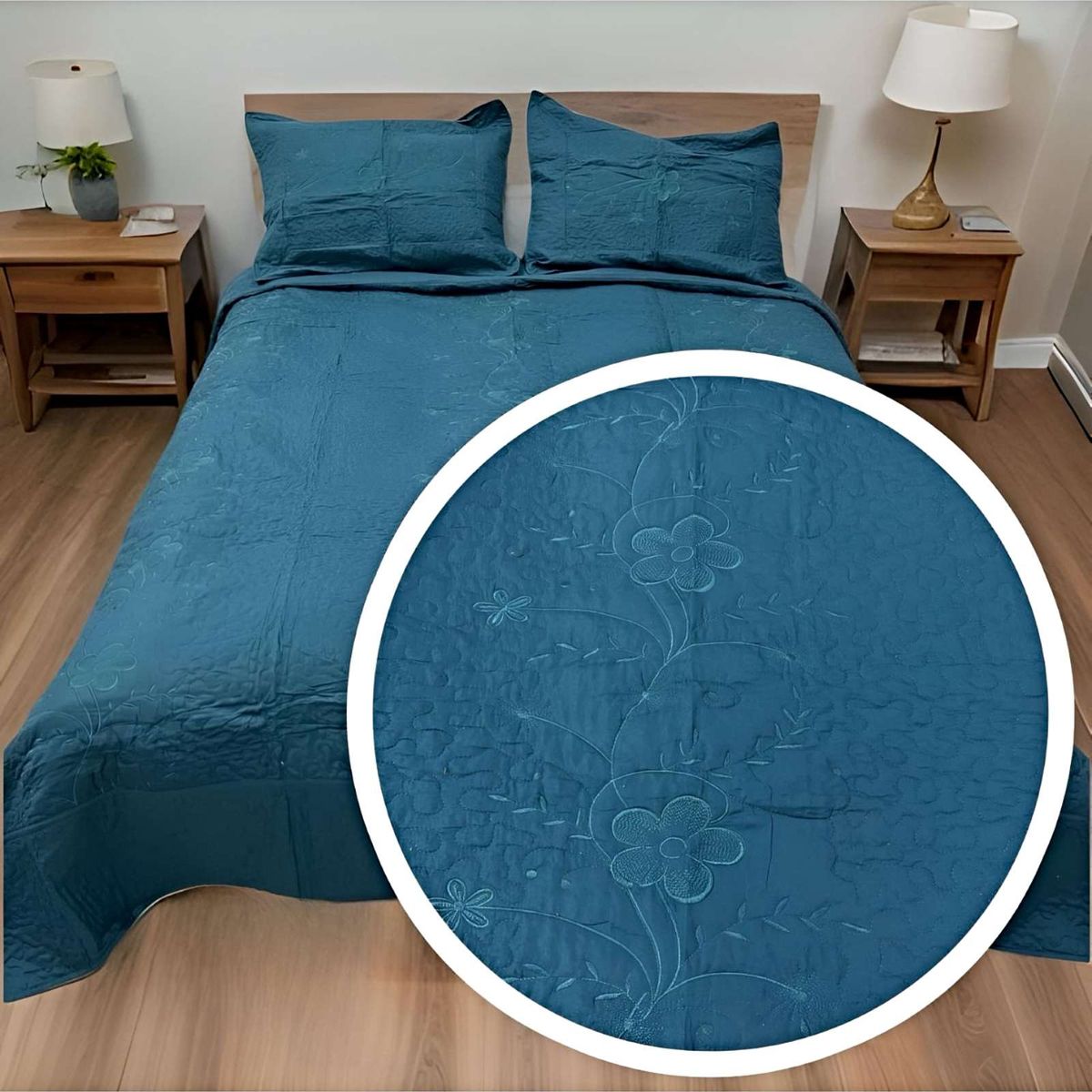 GENERICO - CUBRECAMA QUILT DE VERANO 2 PLAZAS BORDADO A1