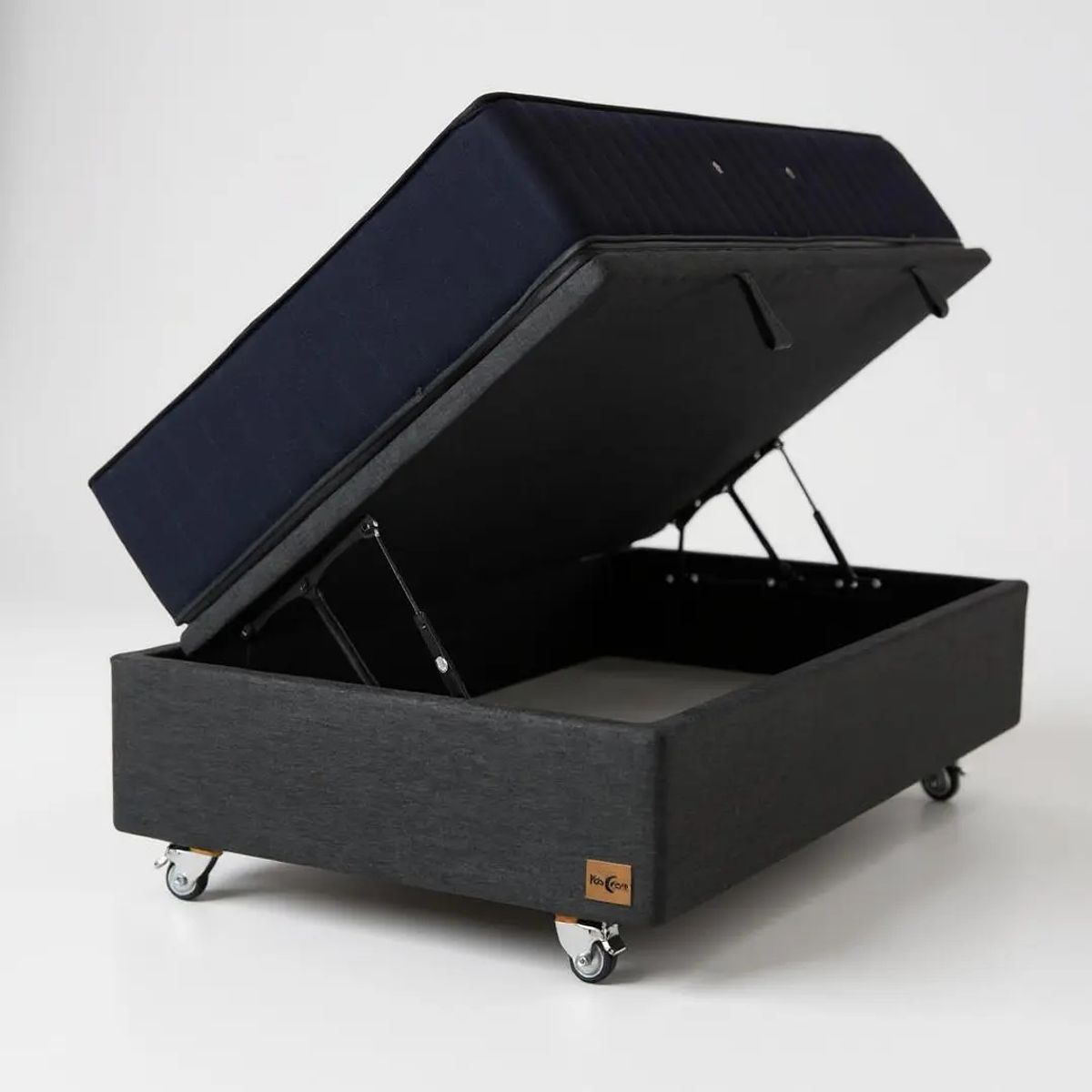 BLOCCARE - Cama Baul 1 Plaza L190+ Colchon CIC SUPER PREMIUM/Ruedas DELUXE Gris