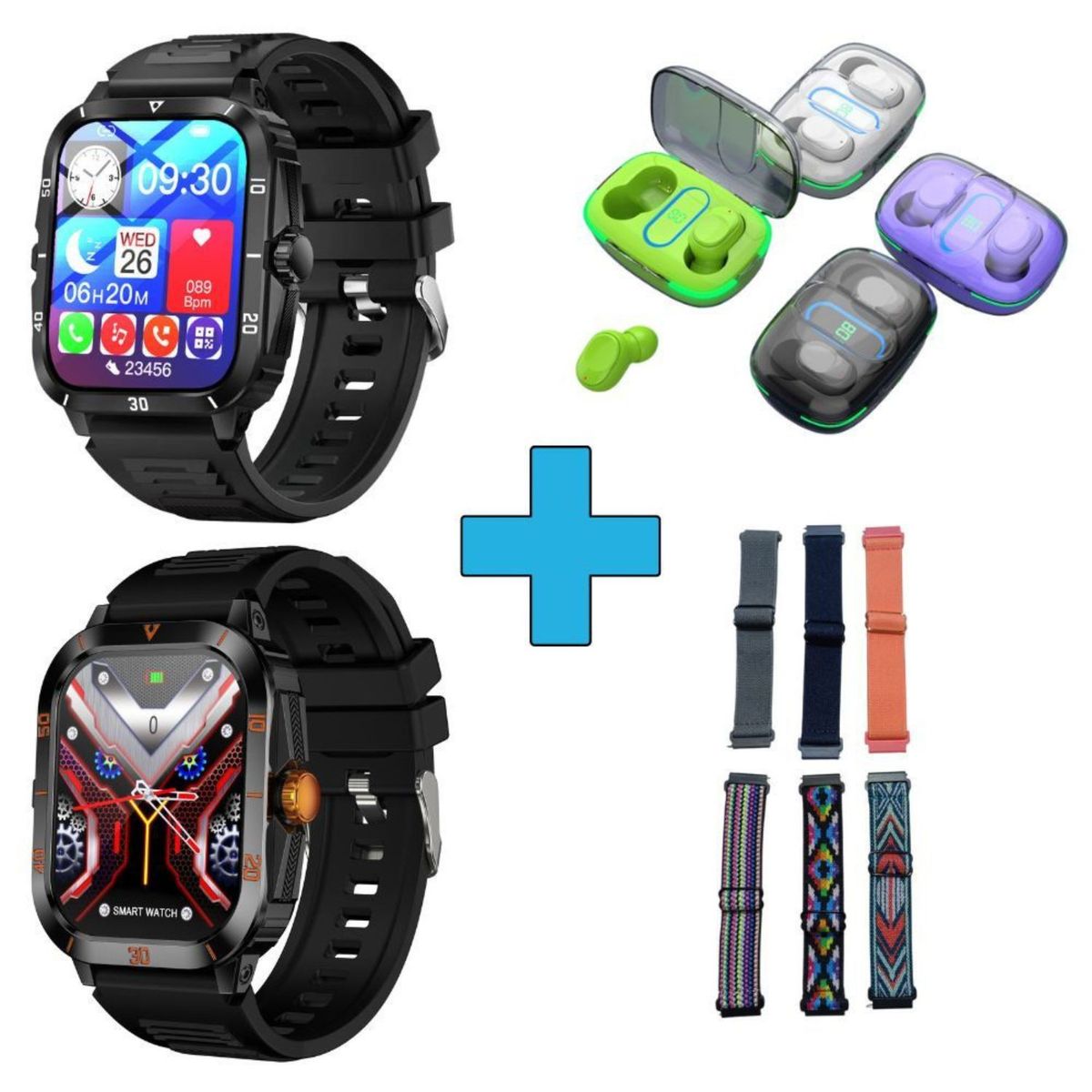GENERICO - Reloj Smartwatch deportivo unisex + audífonos + correa extra