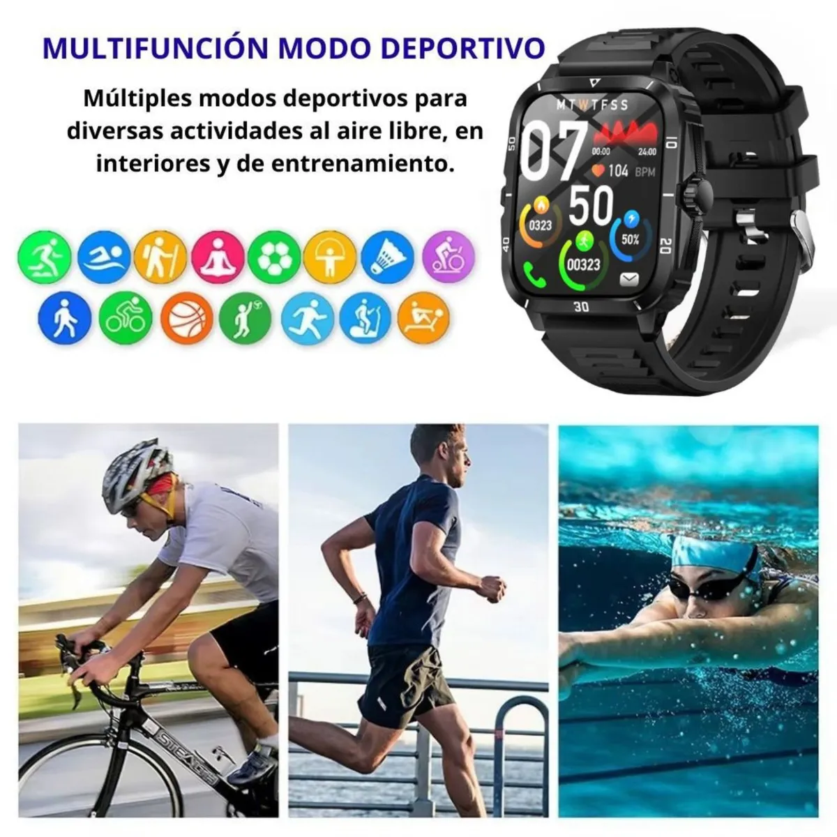 GENERICO - Reloj Smartwatch deportivo unisex + audífonos + correa extra