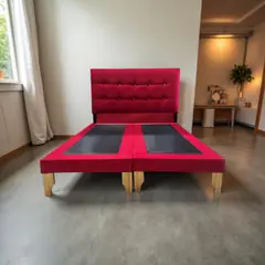 MUEBLES NEW - CAMA DOS PLAZA ROJO LINO.