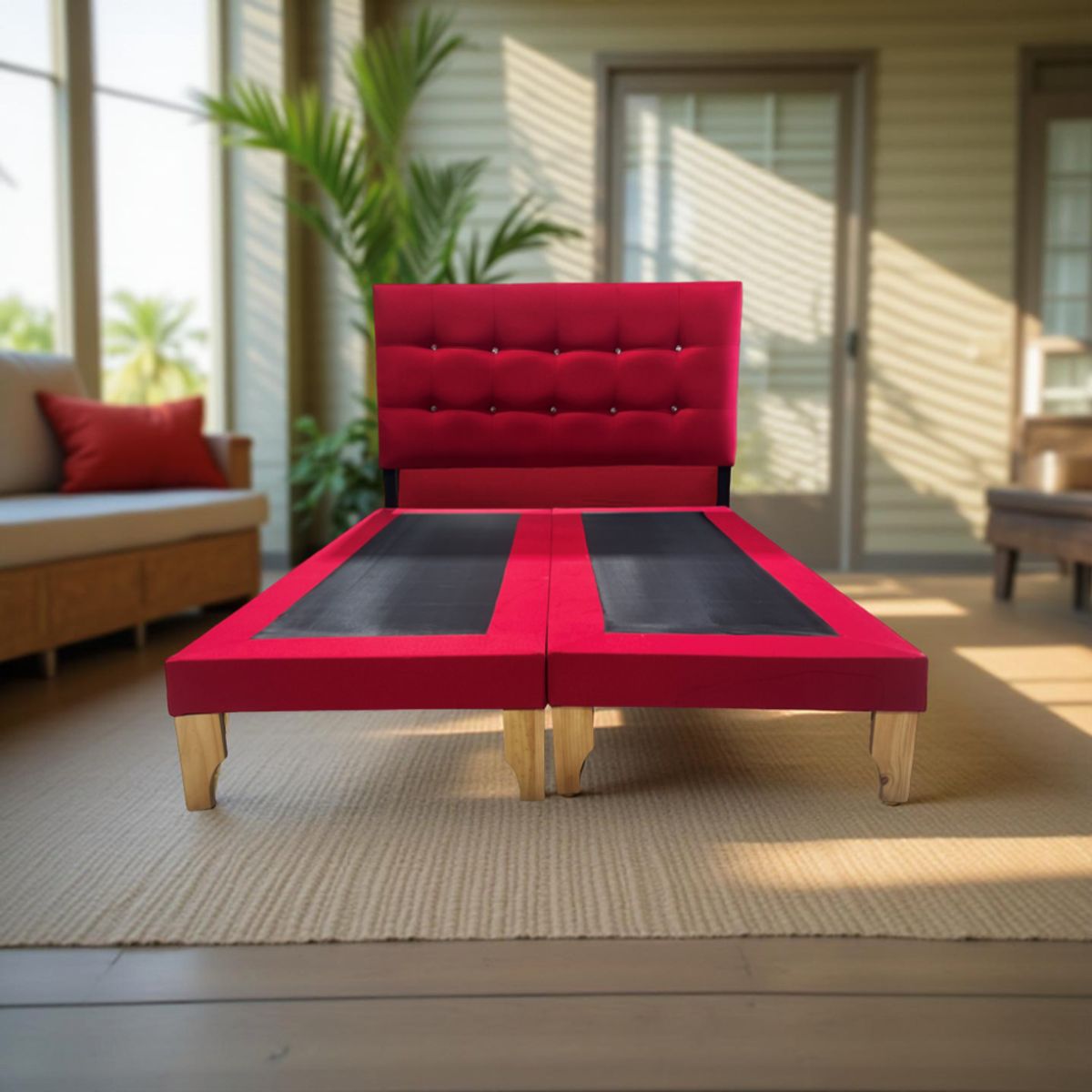 MUEBLES NEW - CAMA KING ROJO LINO.