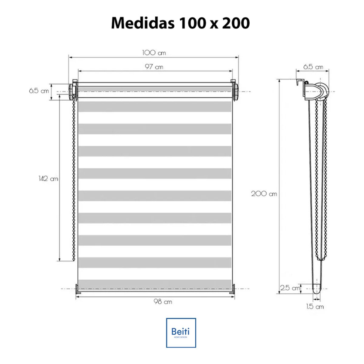 HOMEBRANDT - Cortina Roller Beiti Jaspeada Duo Zebra Día Noche 100x200cm