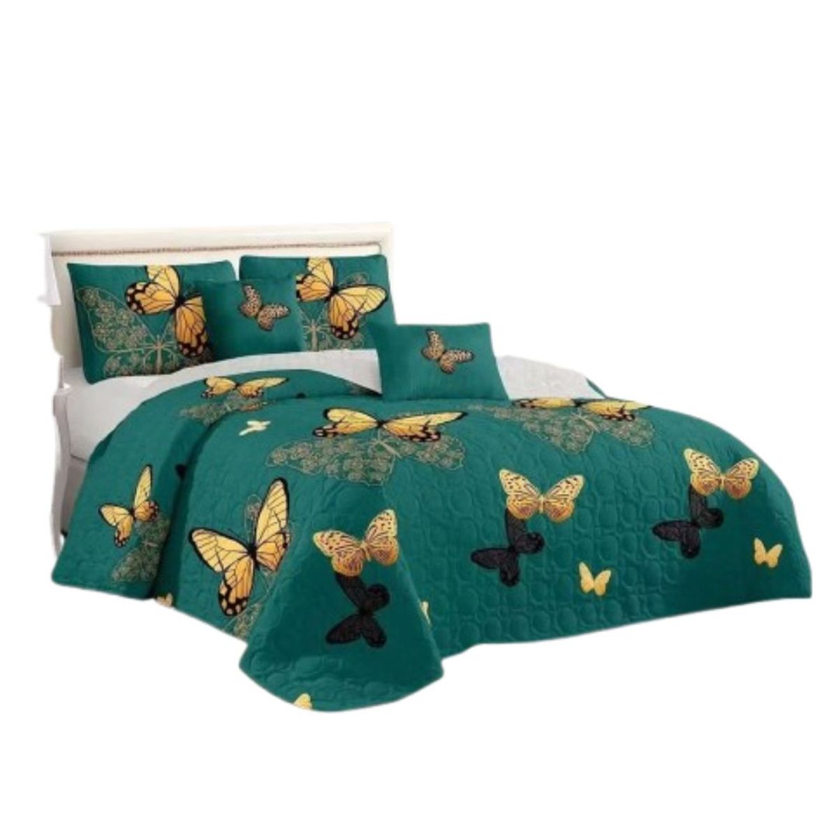 GENERICO - Cubrecama Quilt Verano 1.5 Plazas - Verde Mariposas KFL090