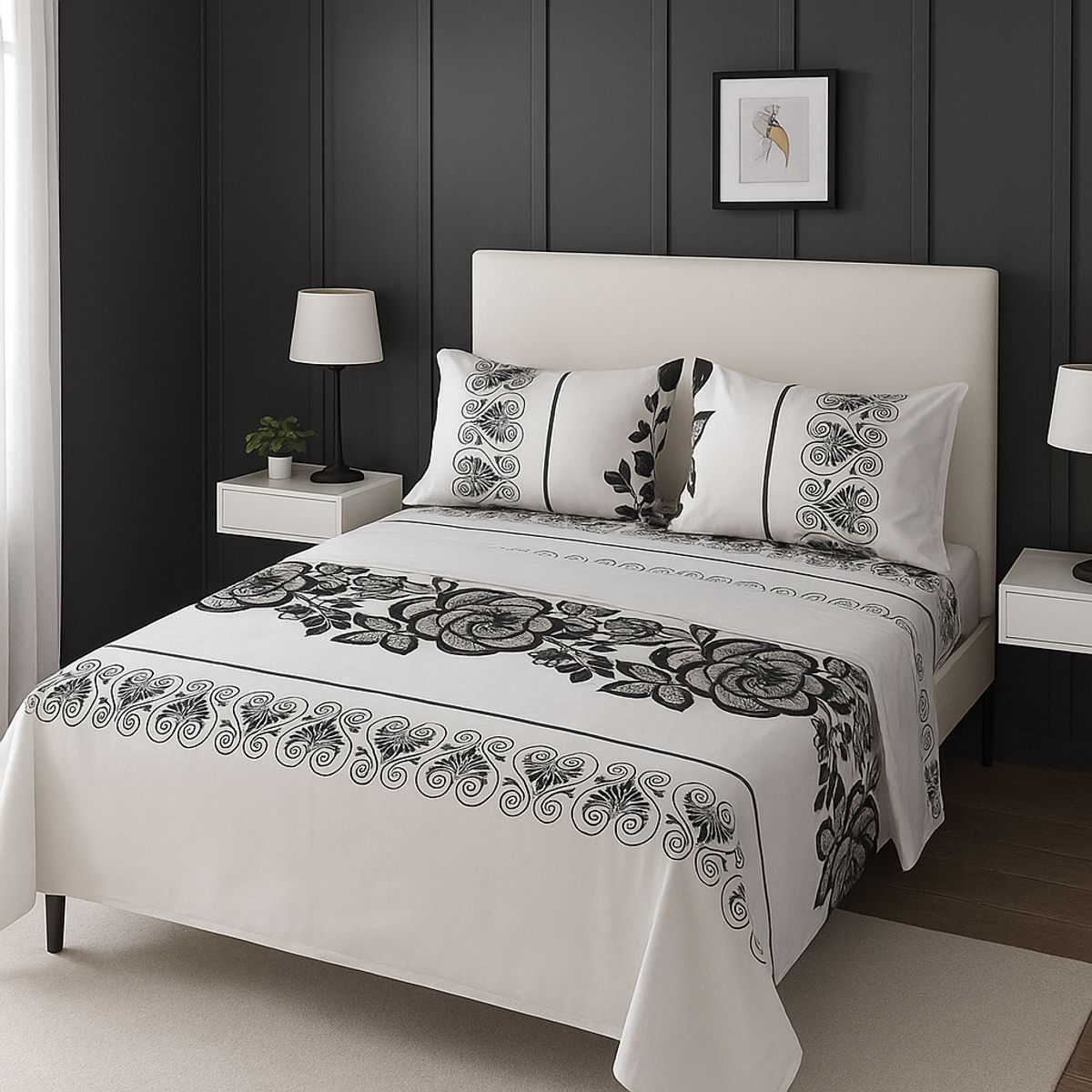 ARMONIA - Juego de sábanas 2 Plazas 144 hilos clásicas diseño 762