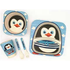 GENERICO - Set plato y cubiertos para bebé y niños 5unds fibra bambú