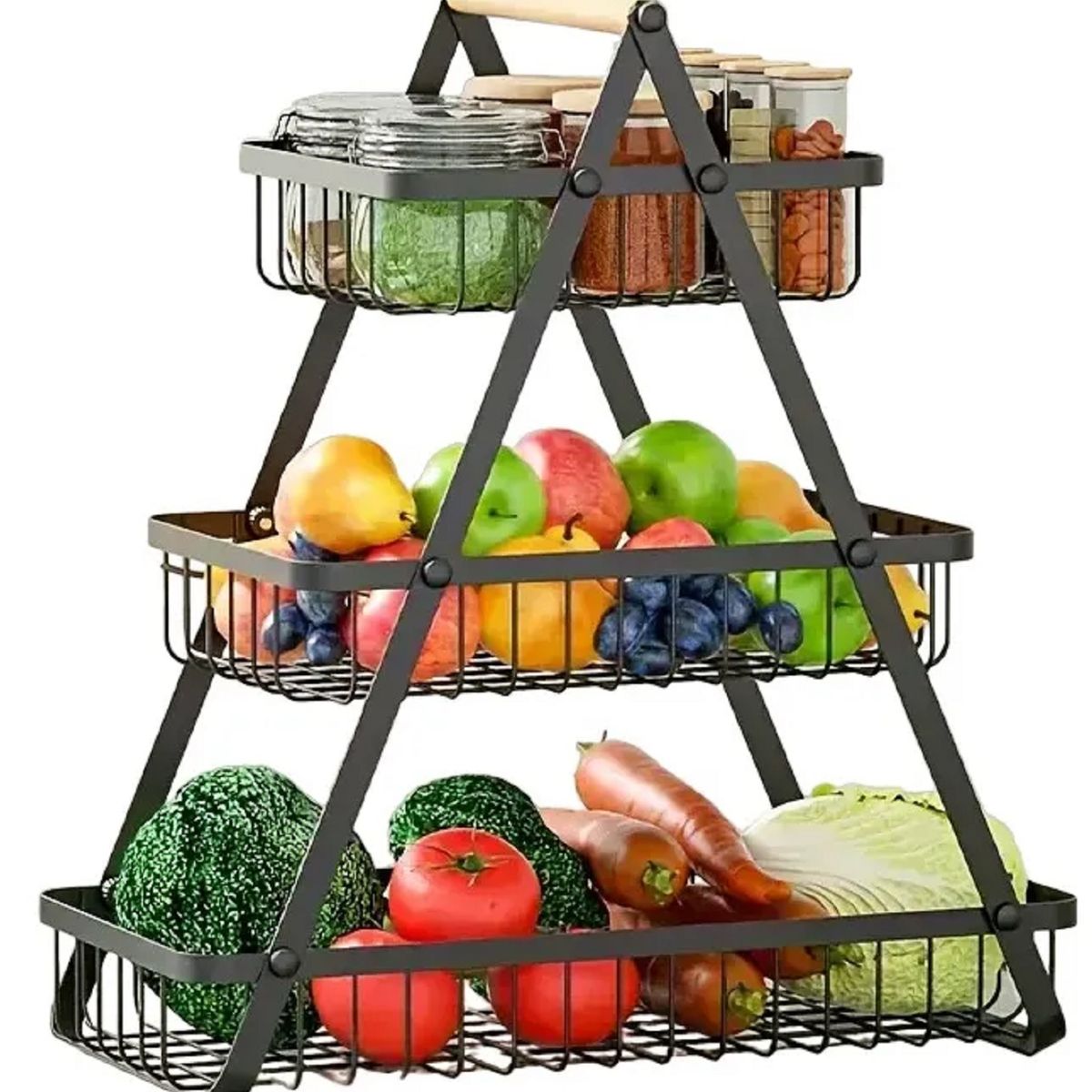 UNIVERSAL - Cesta Frutas Vegetales Organizador Multiuso 3 Niveles Negro
