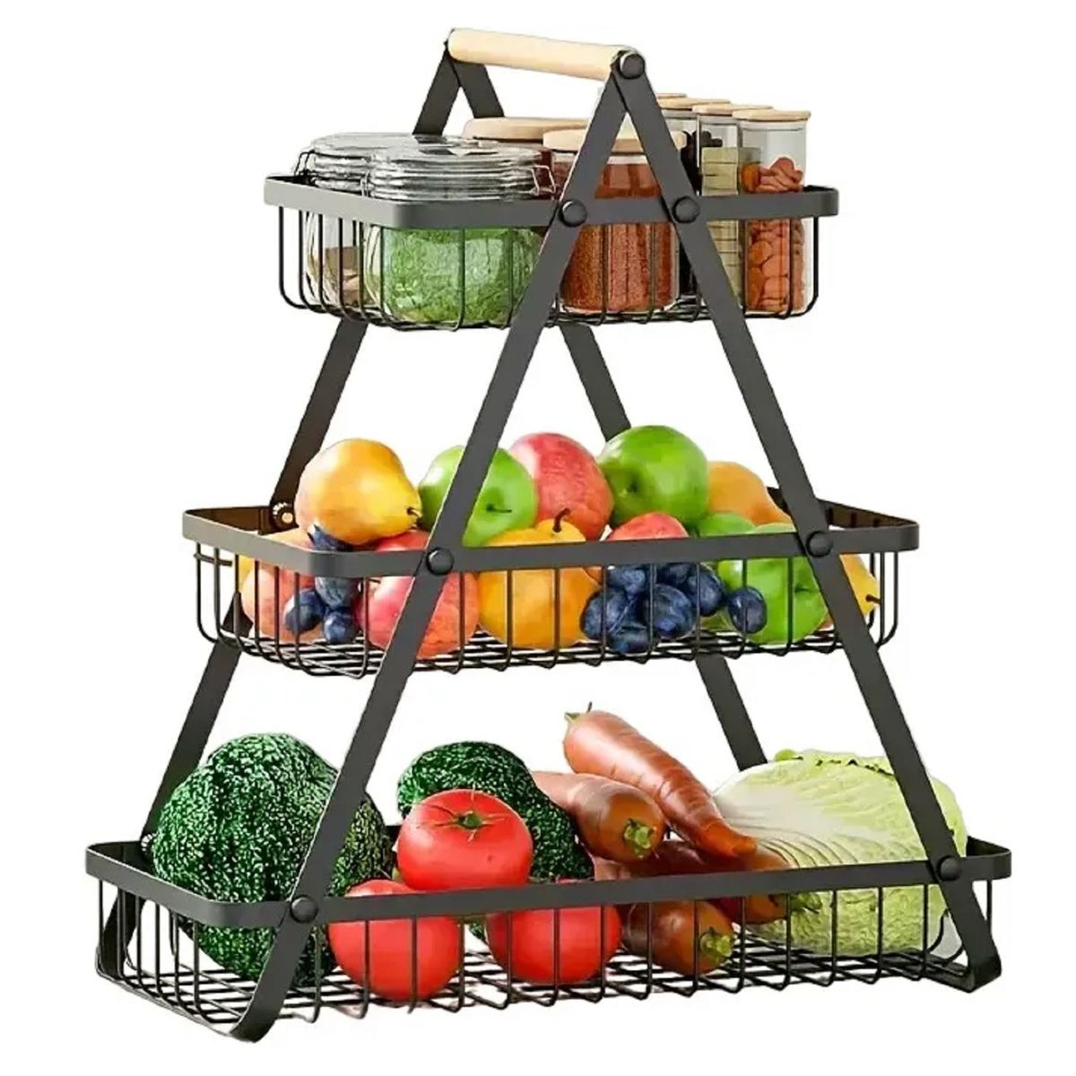UNIVERSAL - Cesta Frutas Vegetales Organizador Multiuso 3 Niveles Negro
