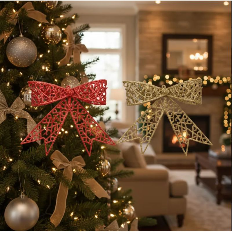 GENERICO - Set 12 Moños Navideño para árbol 2pcs