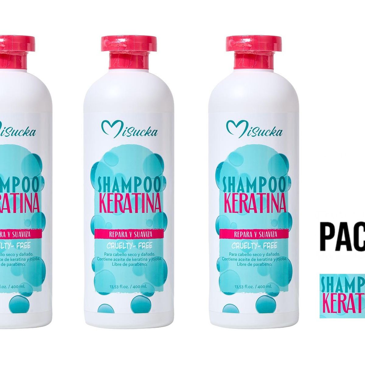 GENERICO - Pack 3 Shampoo Misucka Keratina Vegano Reparador 1200ml