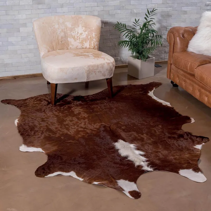 GENERICO - Alfombra de Cuero de Vaca Marrón y Blanco Small