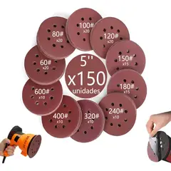 MUNDO MAGIA - 150 Papel De Lija Con Velcro 5'' 125mm P60-600 Madera Metal