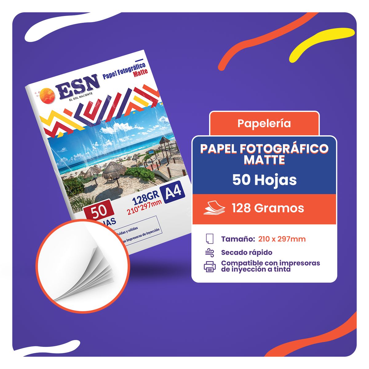 GENERICO - Papel Fotografico Matte Sin Brillo A4 128gramos 50 Hojas Esn