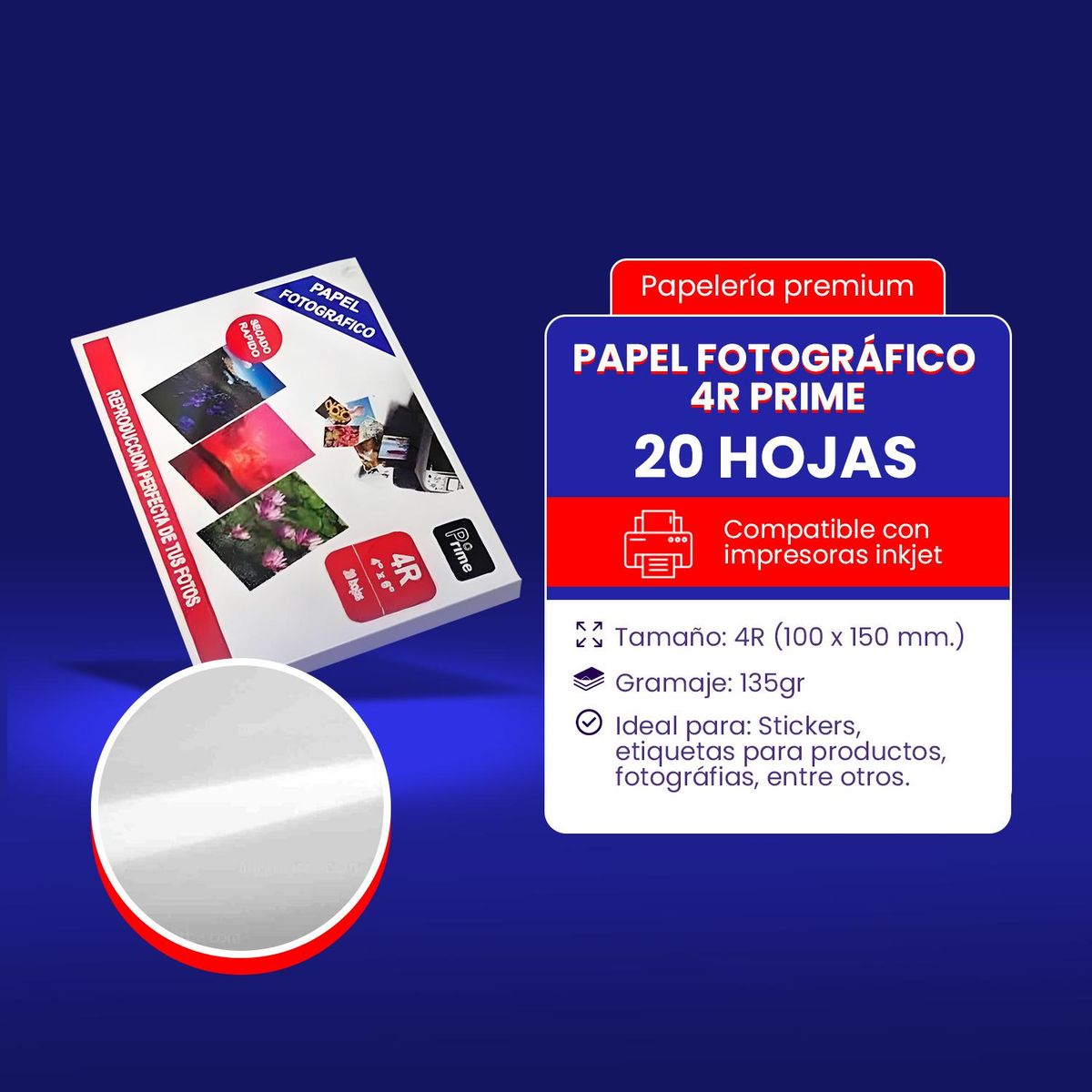 GENERICO - Papel Fotografico 4r Prime Pack 20 Uni