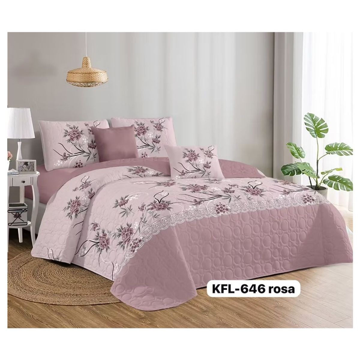 GENERICO - Cubrecama Quilt Verano 2 Plazas - Palo Rosa Flores KFL646