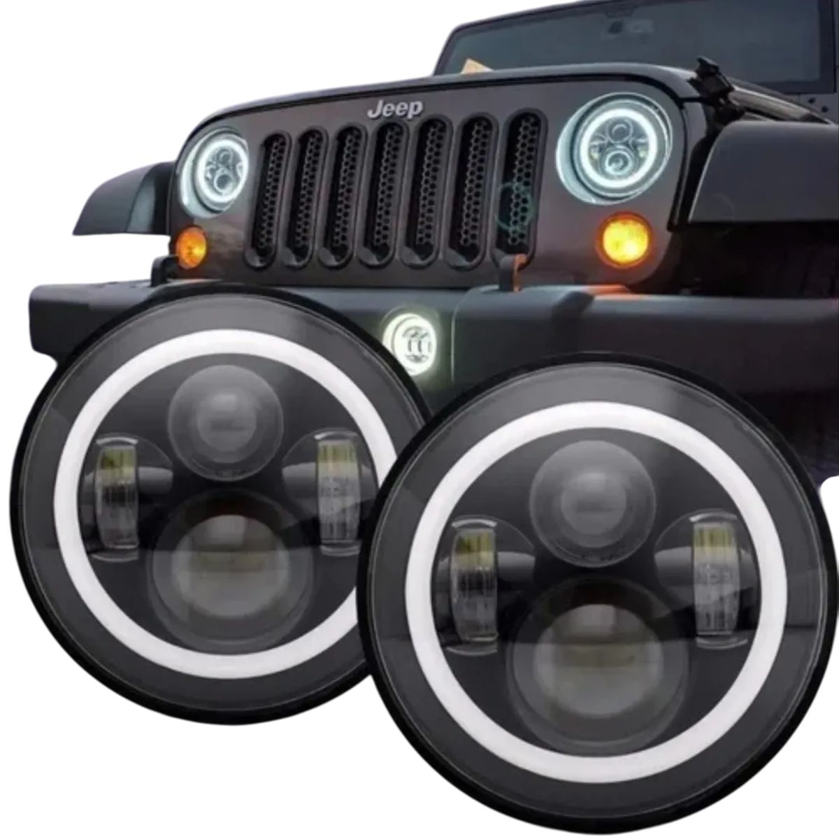 GENERICO - Focos Led 7 Pulgadas H4 Redondo Alta Y Baja Ojo De Ángel