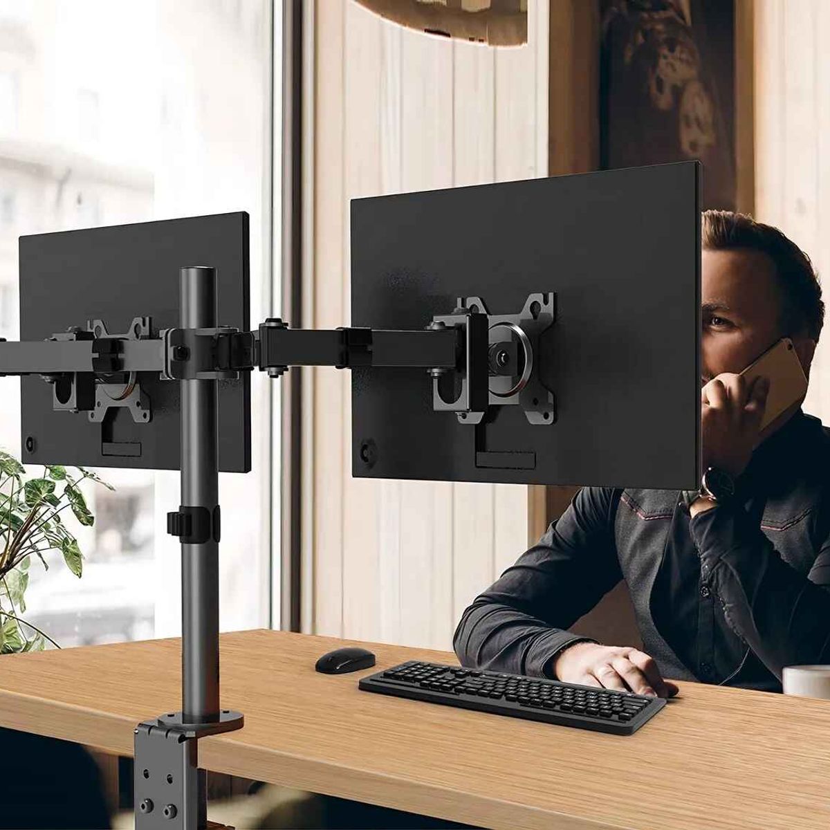 GENERICO - Brazo Soporte Monitor Base Para Monitor Doble Alzador pantalla