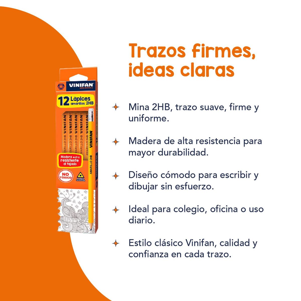 GENERICO - Lápiz Grafito 2HB Amarillo Vinifan - Set 12 uds
