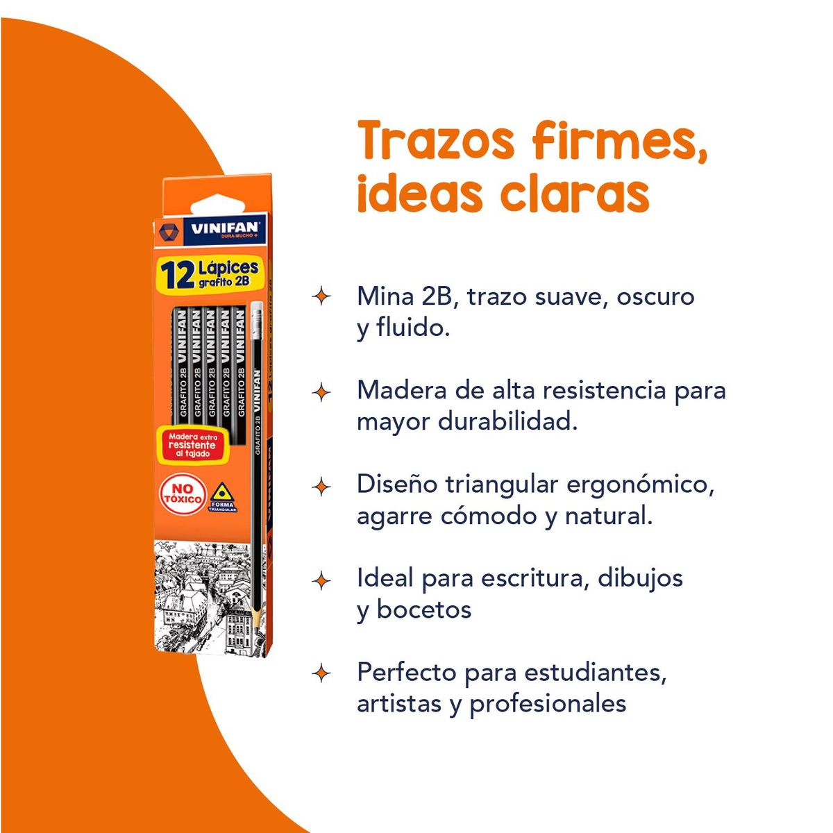 GENERICO - Lápiz Grafito 2B Triangular Vinifan - Set 12 uds