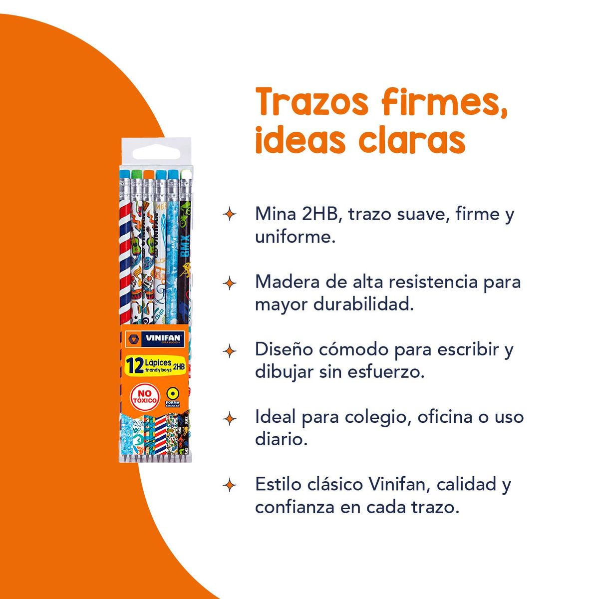 GENERICO - Lápiz Grafito 2HB Diseño Trendy Boys - Set 12 uds