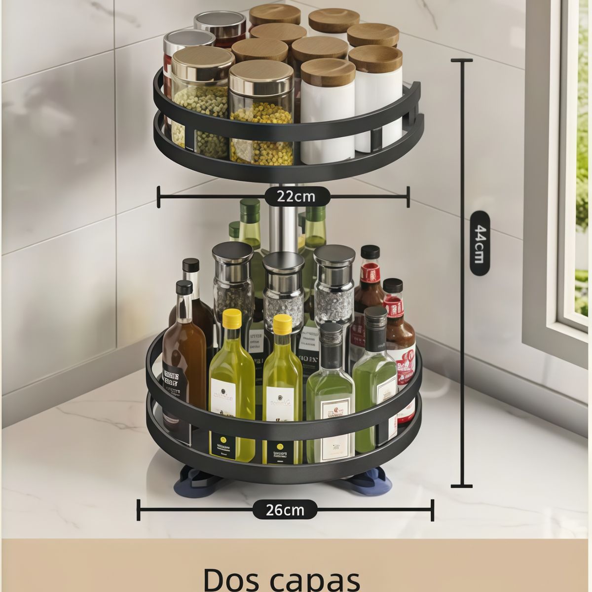 OASIS - Estante Giratorio Para Especias Organizador De Cocina Negro