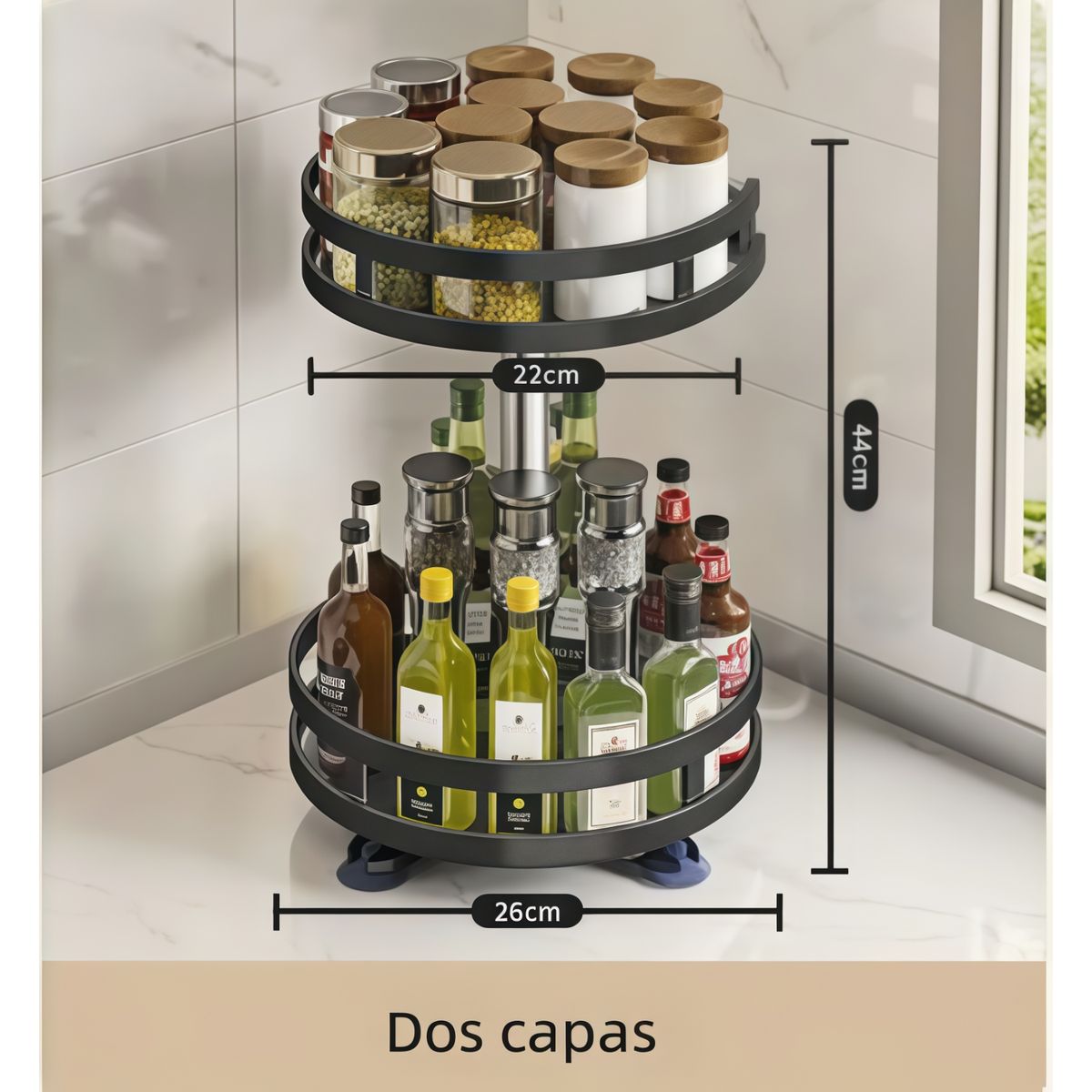 OASIS - Estante Giratorio Para Especias Organizador De Cocina Negro