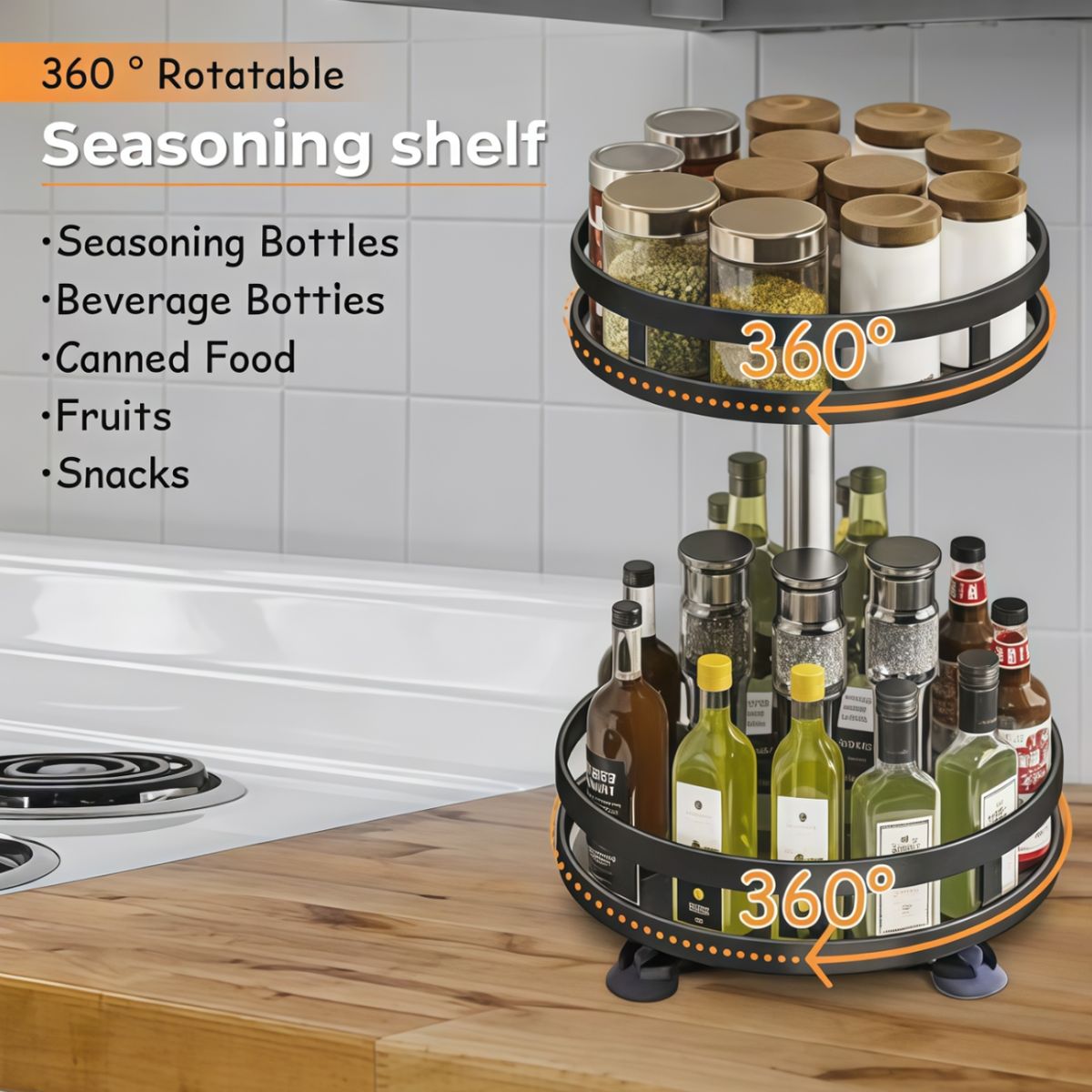 OASIS - Estante Giratorio Para Especias Organizador De Cocina Negro