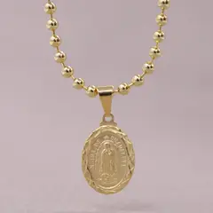 GENERICO - Conjunto Cadena tejido militar y colgante virgen guadalupe en oro laminado 18k