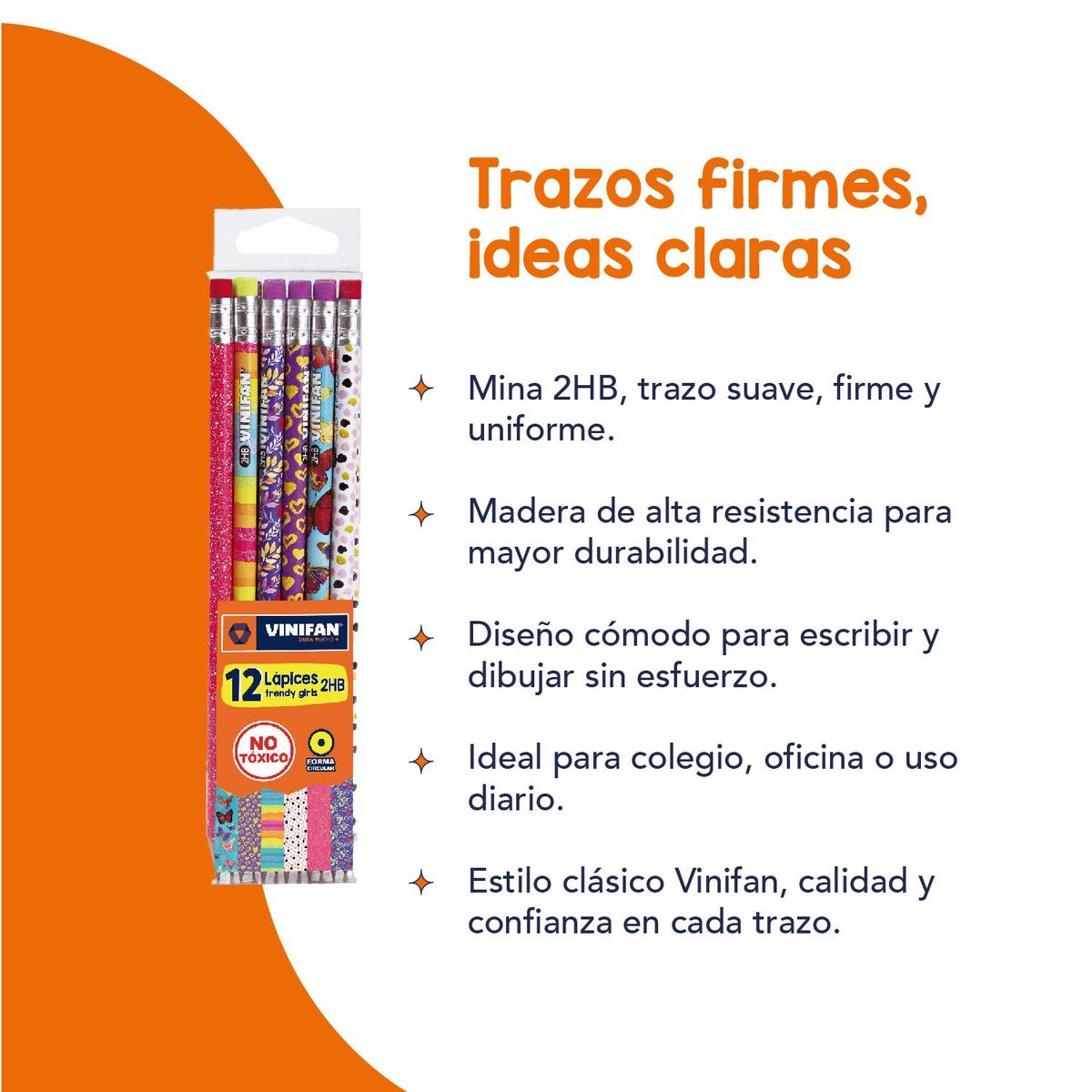 GENERICO - Lápiz Grafito 2HB Diseño Trendy Girls - Set 12 uds