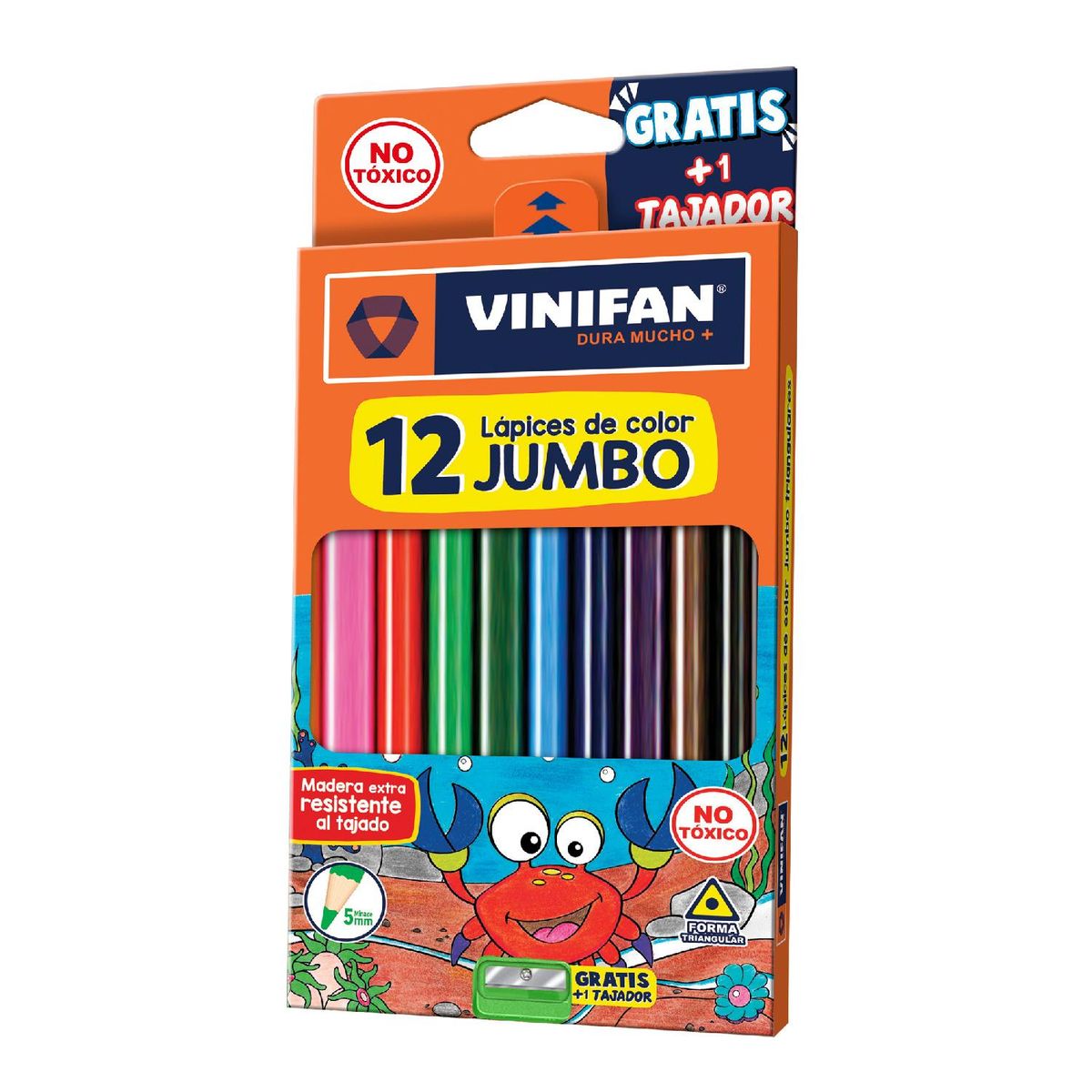 GENERICO - Lápices de Colores Jumbo + Sacapunta Vinifan - Set 12 uds