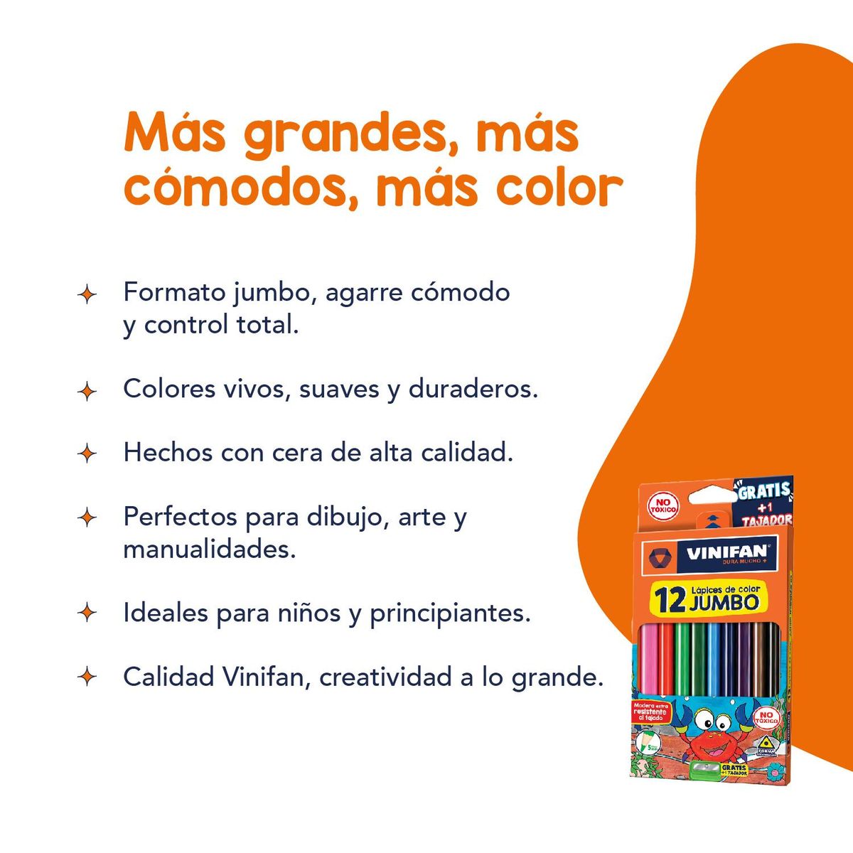 GENERICO - Lápices de Colores Jumbo + Sacapunta Vinifan - Set 12 uds
