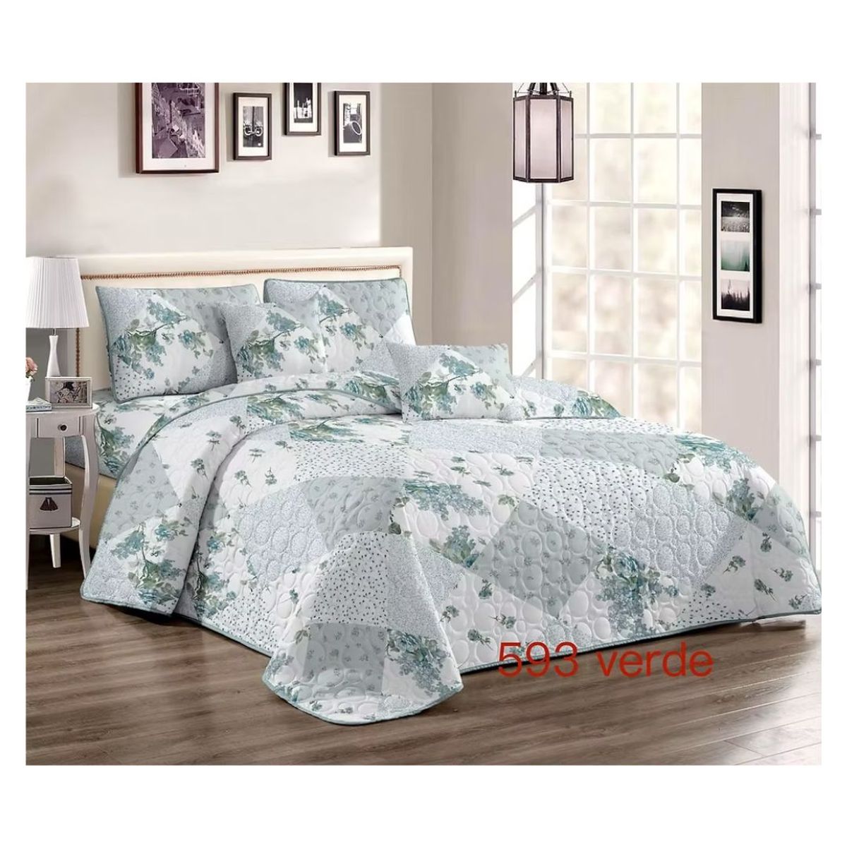 GENERICO - Cubrecama Quilt Verano 2 Plazas - Patchwork Verde KFL593