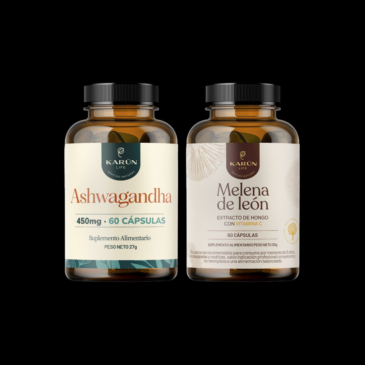 KARUNLIFE - Pack Ashwagandha + Melena De Leon - 120 Cápsulas Karun Life