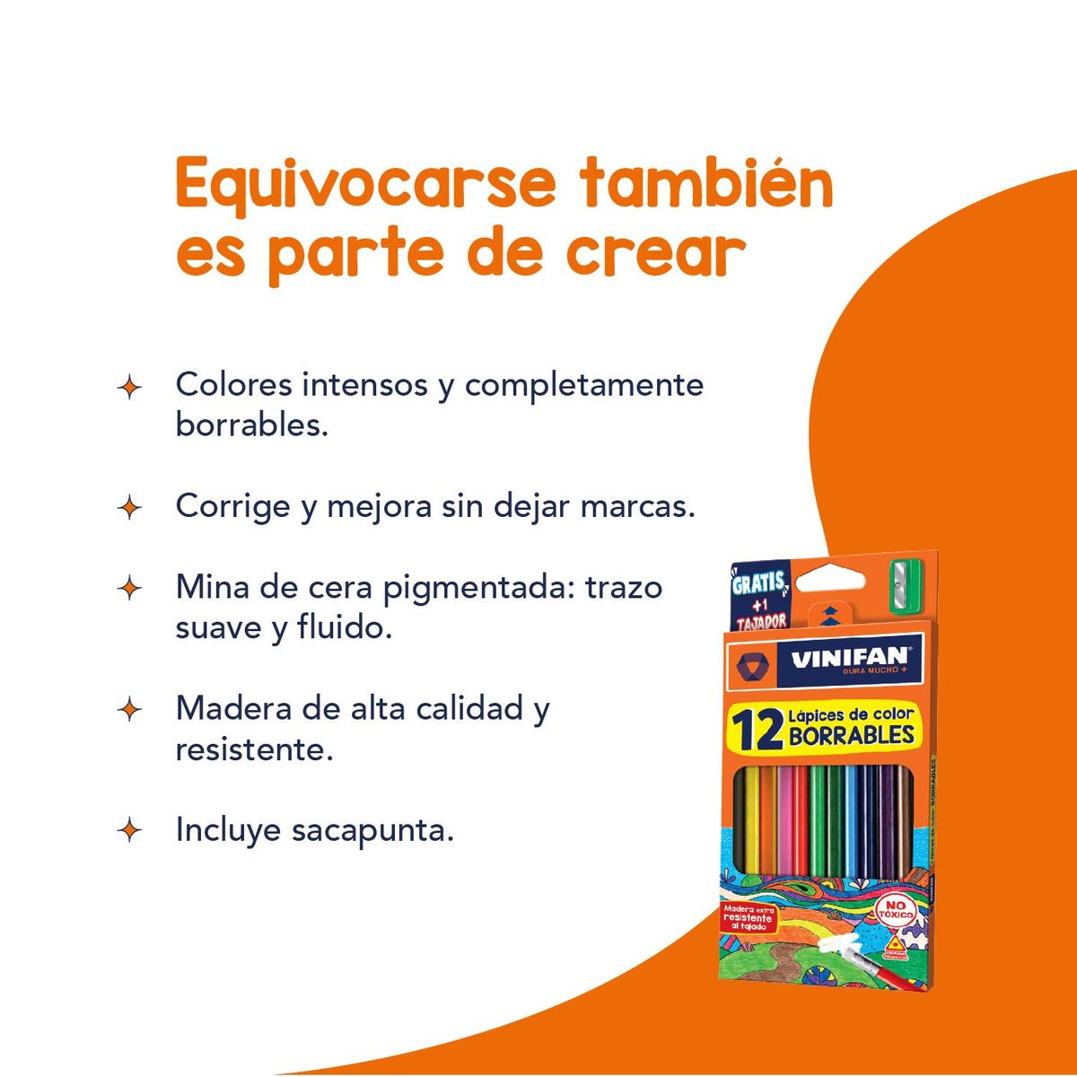 GENERICO - Lápices de Colores Borrables + Sacapunta Vinifan - Set 12uds