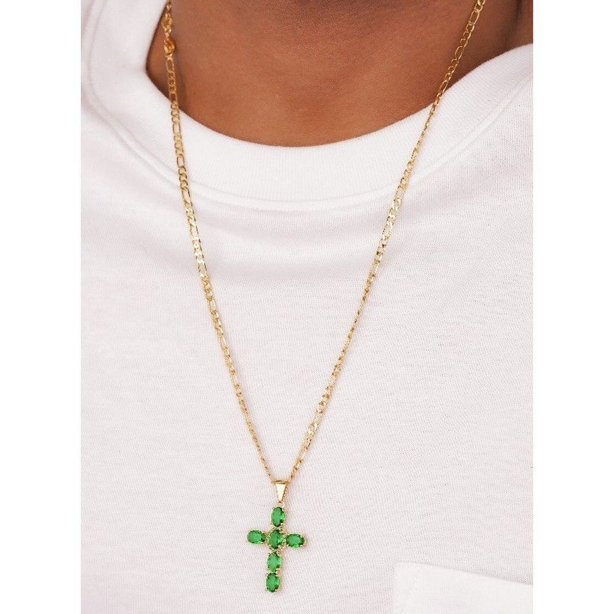 GENERICO - Conjunto cadena clasica y colgante cruz en oro laminado 18k