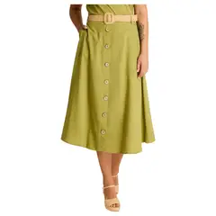 LORENZO DI PONTTI - Falda Verde Midi No Elasticado Calce Normal