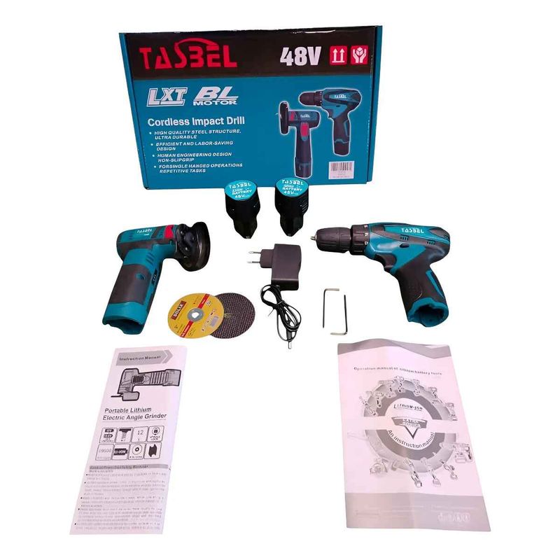 GENERICO - Taladro Inalámbrico Y Mini Esmeril Compacto Con Baterias Azul Acero 50 Hz / 60 Hz